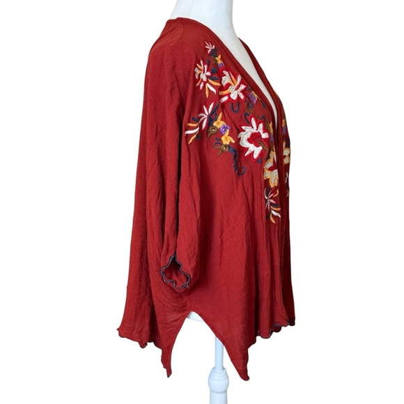 Umgee Clay Red Rust Floral Scalloped Trim Boho Gauzy Cardigan Size M/L Festival - Picture 4 of 9